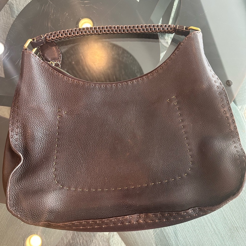Fendi Brown Leather Selleria Hobo Shoulder Bag w Braided Strap, includes COA